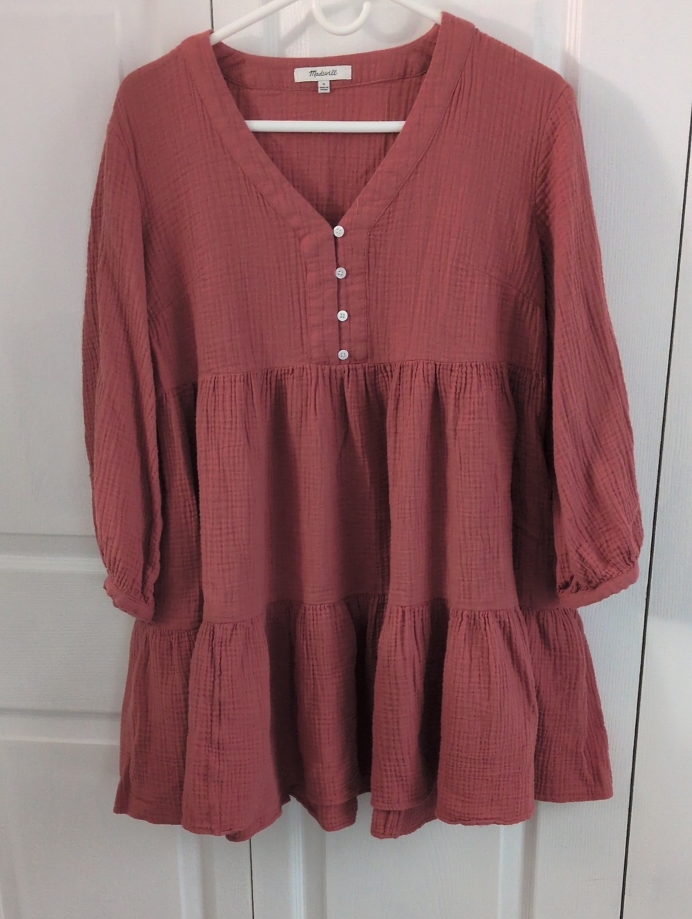 Madewell 100% Cotton Gauze Tiered Babydoll Button Tunic Dress